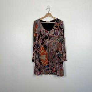 Lavender Brown long sleeve scooped neck multicolor print pullover dress Size XS